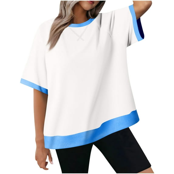 Mittory Womens Oversized T Shirts Short Sleeve Crewneck Colorblock Summer Casual Loose Tee Tops Fashion Trendy Clothes