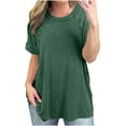 thumbnail image 1 of Mittory Womens Oversized T Shirts Summer Ribbed Knit Cuffed Short Sleeve Tunic Tops Casual Loose Fit Tees, 1 of 8