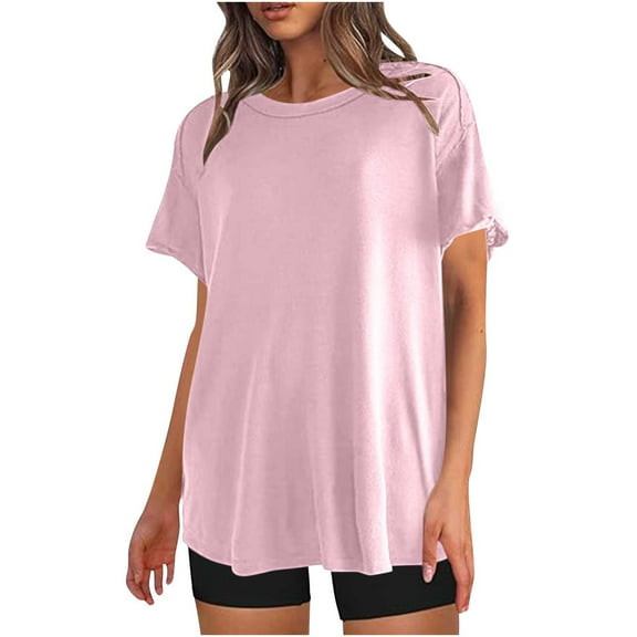 Mittory Womens Oversized T Shirts Trendy Short Sleeve Crewneck Solid Soft Tees Casual Patch Back Loose Cozy Tunics