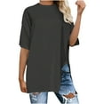 thumbnail image 1 of Mittory Womens Oversized Tee Side Split Short Sleeve T Shirt Solid Crew Neck Loose Top, 1 of 5