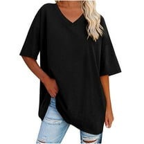 Mittory Womens Oversized Tshirts Summer Tops Short Sleeve V Neck Shirts Outfits Plus Size Clothes