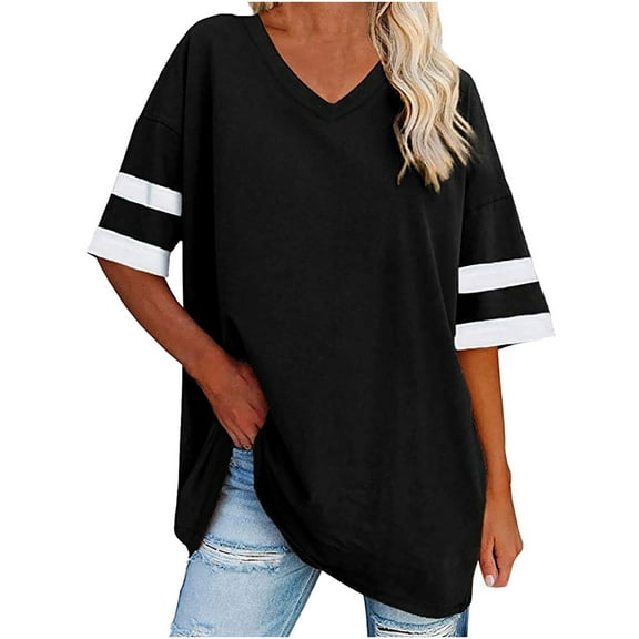 Mittory Womens Oversized Tshirts V Neck Tee Shirts Half Sleeve Loose Fit T Shirt Cotton Tunic Tops