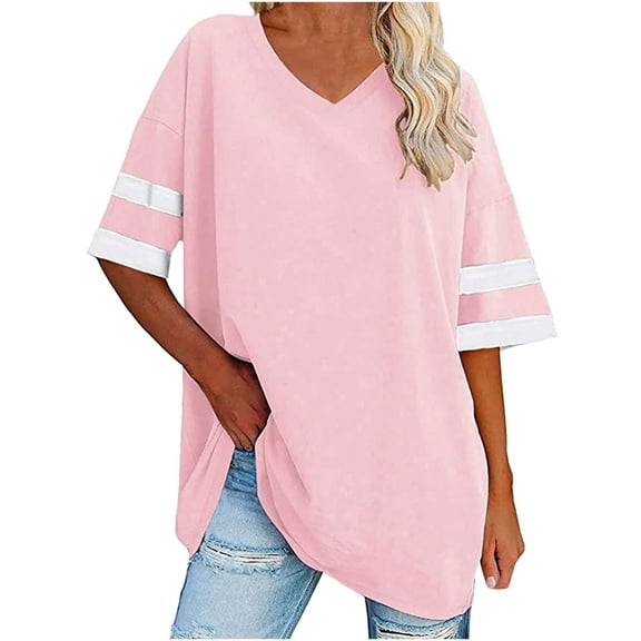 Mittory Womens Oversized Tshirts V Neck Tee Shirts Half Sleeve Loose Fit T Shirt Cotton Tunic Tops