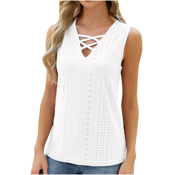 Mittory Womens Plus Size Sleeveless Shirts Summer Tank Tops V Neck Criss Cross Tee Tunics
