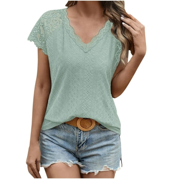 Mittory Womens Plus Size Summer Tops Casual Country V Neck Hollow Tee Shirts Petal Sleeve Fashion Loose Blouse