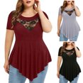 thumbnail image 1 of Mittory Womens Plus Size Tops O-Neck Asymmetric Short Sleeve Tunics Lace Blouse Shirts for Summer, 1 of 8