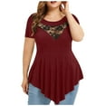 thumbnail image 1 of Mittory Womens Plus Size Tops O-Neck Asymmetric Short Sleeve Tunics Lace Blouse Shirts for Summer, 1 of 8