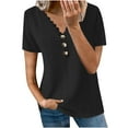 thumbnail image 1 of Mittory Womens Plus Size Tops V Neck Short Sleeve Solid Light Weight Button Casual T Shirts, 1 of 6