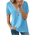 thumbnail image 1 of Mittory Womens Plus Size Tops V Neck Short Sleeve Solid Light Weight Button Casual T Shirts, 1 of 6