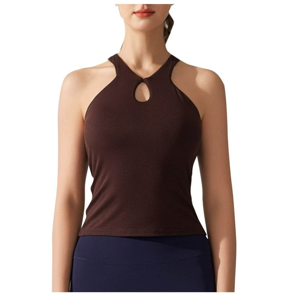 Mittory Womens Racerback Tank Tops with Built in Bra Summer Basic Cutout High Neck Yoga Shirts Fit Running Workout Camisole