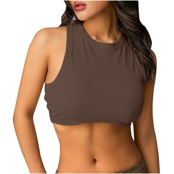 Mittory Womens Ribbed Knit Casual Tank Tops Crew Neck Yoga Workout Crop Tank Top Solid Summer Racerback Sleeveless Shirts