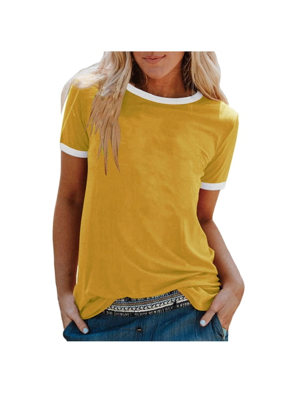 Womens Ringer Tee Crew Neck Color Block Casual Summer Short Sleeve T Shirt