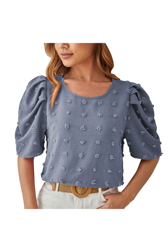 Womens Ruffle Short Sleeve Summer V Neck T Shirts Polka Dots Blouses Casual Cute Shirts Tops