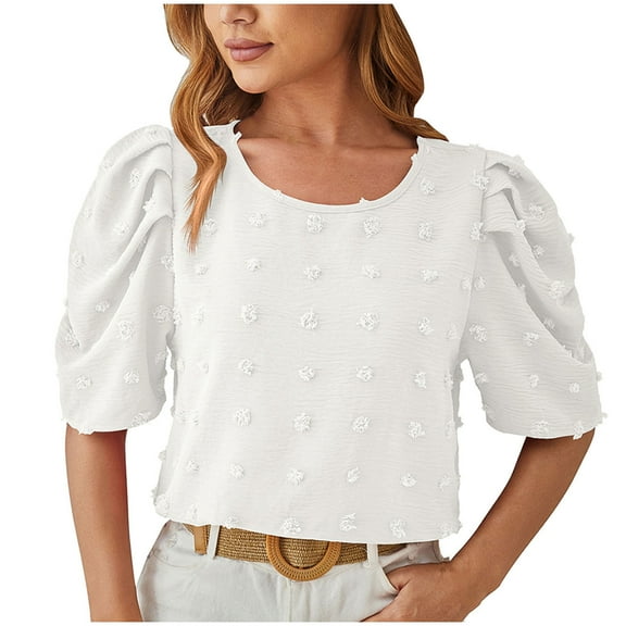 Mittory Womens Ruffle Short Sleeve Summer V Neck T Shirts Polka Dots Blouses Casual Cute Shirts Tops