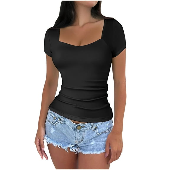 Mittory Womens Sexy Short Sleeve T Shirts Slim Fitted Tops Summer Tight Tees Tunic Plain Basic Blouses