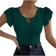 thumbnail image 1 of Mittory Womens Short Ruffle Sleeve Ribbed Slimming Keyhole Top Summer Round Neck Blouse Shirt Dressy Casual, 1 of 7
