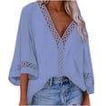 thumbnail image 1 of Mittory Womens Short Sleeve Sexy Summer Tops Lace Trim V Neck Blouses for Women Fashion Tops Dressy Casual Shirts, 1 of 6
