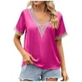 thumbnail image 1 of Mittory Womens Short Sleeve Sexy Summer Tops Lace Trim V Neck Blouses for Women Fashion Tops Dressy Casual Shirts, 1 of 7