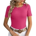 thumbnail image 1 of Mittory Womens Short Sleeve Shirts Crewneck Ribbed Knit Slim Fitted T-Shirt Summer Basic Tee Tops, 1 of 3