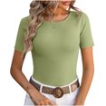thumbnail image 1 of Mittory Womens Short Sleeve Shirts Crewneck Ribbed Knit Slim Fitted T-Shirt Summer Basic Tee Tops, 1 of 3