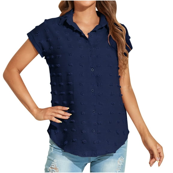Mittory Womens Short Sleeve Shirts V Neck Collared Button Down Shirt Tops with Pockets