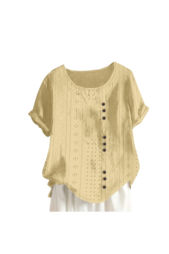 Womens Short Sleeve Textured Tops Crewneck Knit Solid Loose Casual Basic T Shirts Tee Blouses