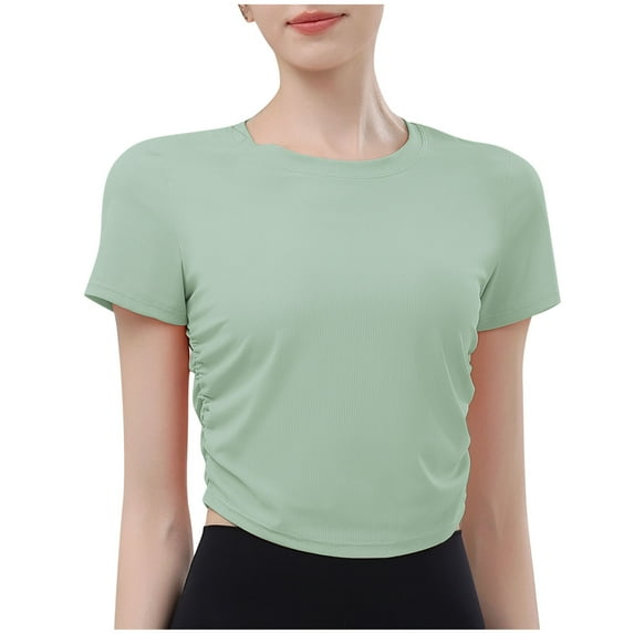 Mittory Womens Short Sleeve Workout Tops Ruched Side Yoga Atheltic Shirt Slim Fitted