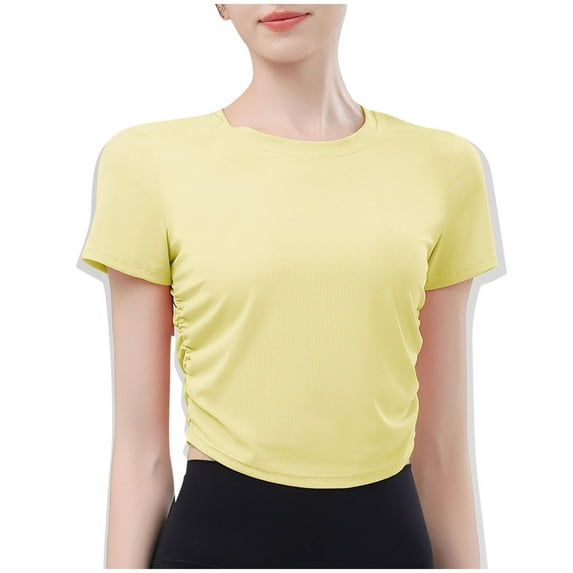 Mittory Womens Short Sleeve Workout Tops Ruched Side Yoga Atheltic Shirt Slim Fitted