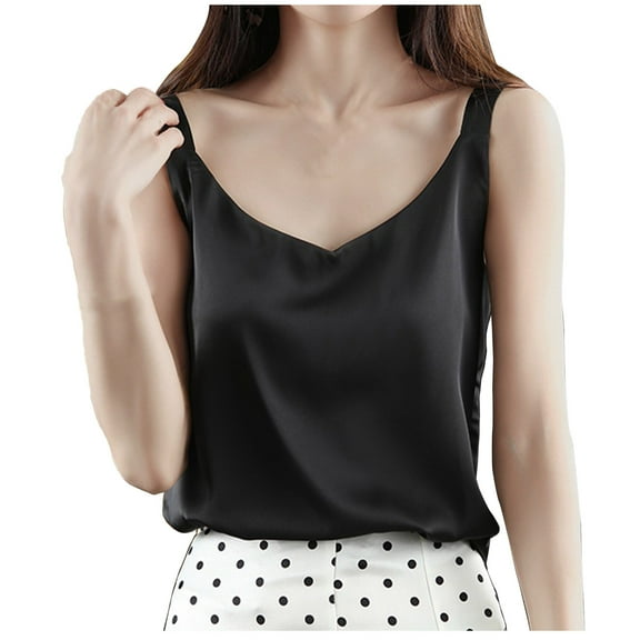 Mittory Womens Silk Stain Tank Tops Summer Casual V Neck Sleeveless Blouses Camisole Loose Fit Shirt