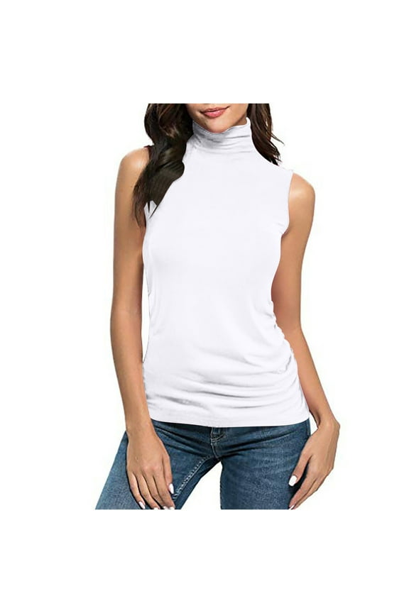 Womens Sleeveless Turtleneck Tops Plus Size Mock High Neck Tank Tops Slim Fitted Undershirt Basic Layer Tee
