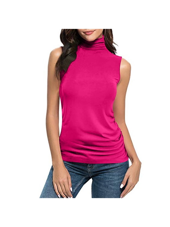 Womens Sleeveless Turtleneck Tops Plus Size Mock High Neck Tank Tops Slim Fitted Undershirt Basic Layer Tee