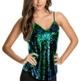 thumbnail image 1 of Mittory Womens Sleeveless V Neck Tanks Shiny Sequin Spaghetti Strap Vest Camisole Tank Top, 1 of 3