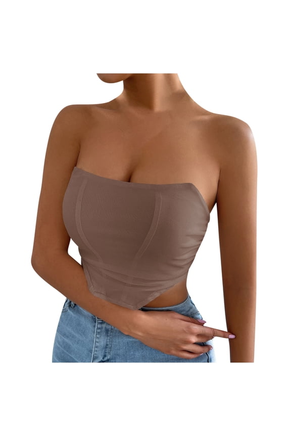Womens Slim Backless Solid Tanks Top Short Breast Wrap Vest Sexy Slim Fit Crop Tops Strapless Boob Tube Top