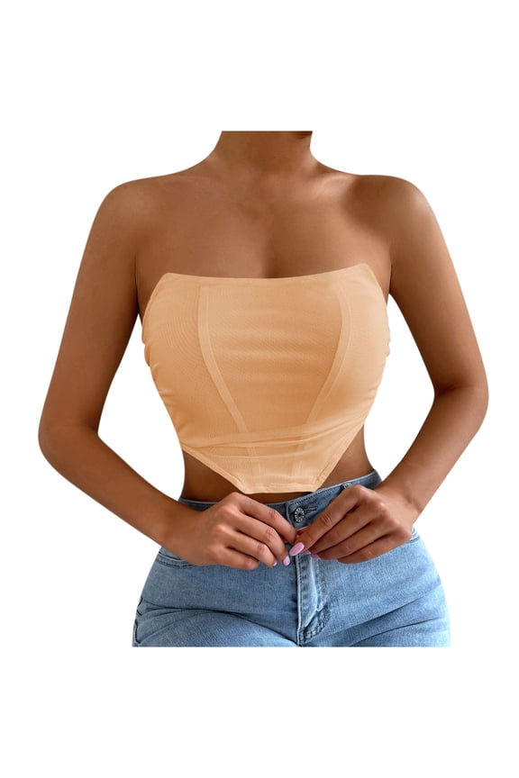 Womens Slim Backless Solid Tanks Top Short Breast Wrap Vest Sexy Slim Fit Crop Tops Strapless Boob Tube Top