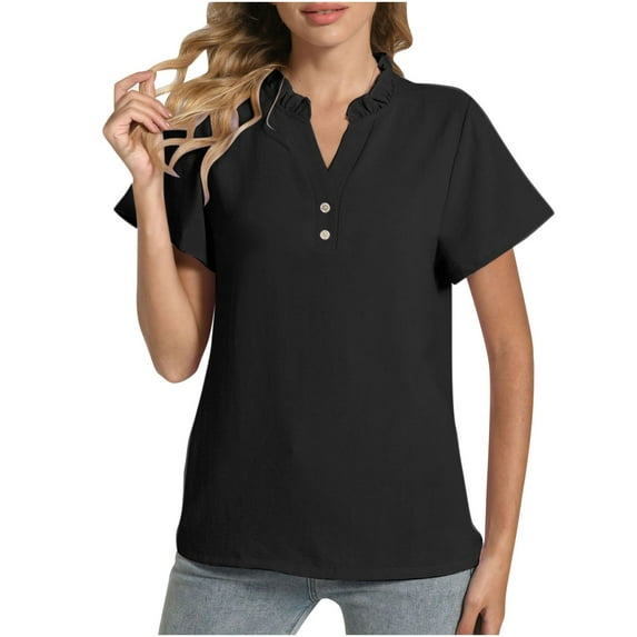 Mittory Womens Spring Summer Tops Dressy Casual Trendy V Neck Short Sleeve Cute Shirts Business Work Blouses