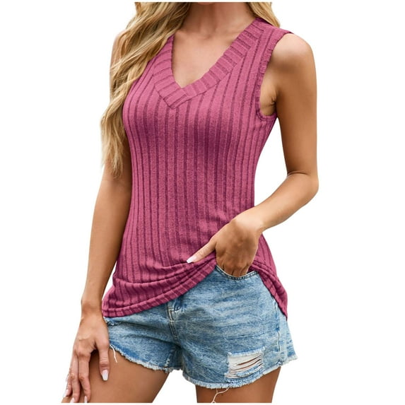 Mittory Womens Stripe Knit Tank Tops U Neck Sleeveless Strap Slim Fit Tunic Camisole Solid Color Casual Outfit