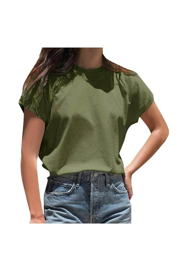 Womens Summer Cap Sleeve T-Shirts Casual Loose Fit Tunic Tops Crew Neck Tee Shirts