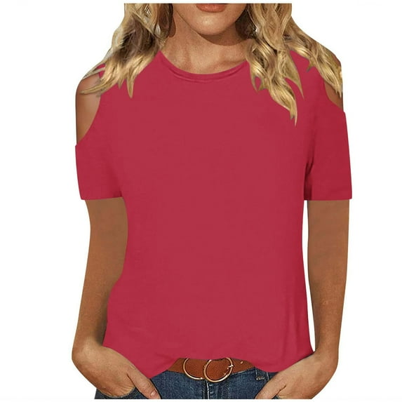 Mittory Womens Summer Casual Shirts Short Sleeve Cold Shoulder Tops Blouses Tunics