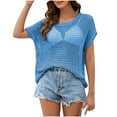 thumbnail image 1 of Mittory Womens Summer Crochet Sweater Tops Casual Cap Short Sleeve Hollow Out Mesh Knit Beach Cover Up Shirts, 1 of 3
