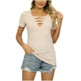 thumbnail image 1 of Mittory Womens Summer Deep V Neck Tops Sexy Casual Short Sleeve Low Cut Out T Shirts Blouse, 1 of 5