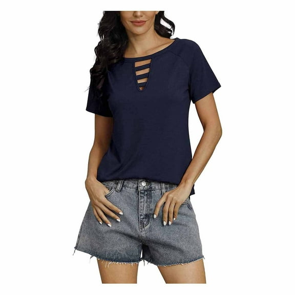 Mittory Womens Summer Deep V Neck Tops Sexy Casual Short Sleeve Low Cut Out T Shirts Blouse