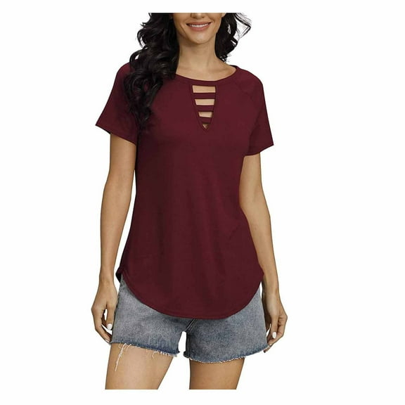 Mittory Womens Summer Deep V Neck Tops Sexy Casual Short Sleeve Low Cut Out T Shirts Blouse