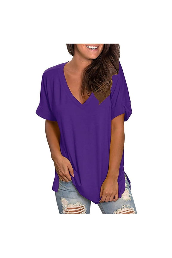 Womens Summer Dolman Sleeve V Neck Casual Tops Tshirts Solid Color Blouse