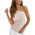 thumbnail image 1 of Mittory Womens Summer Off The Shoulder Sleeveless One Shoulder Ruched Asymmetrical Going Out Tank Crop Tops Shirts, 1 of 5