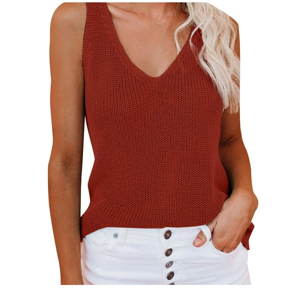 Mittory Womens Summer Sleeveless V Neck Sweater Vest Fall Knitted Loose Cami Tank Tops