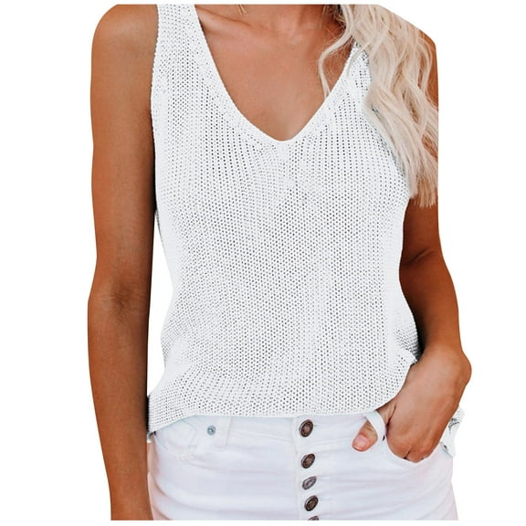 Mittory Womens Summer Sleeveless V Neck Sweater Vest Fall Knitted Loose Cami Tank Tops