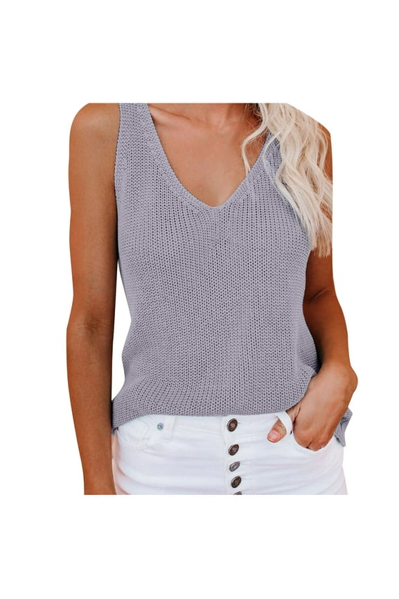 Womens Summer Sleeveless V Neck Sweater Vest Fall Knitted Loose Cami Tank Tops