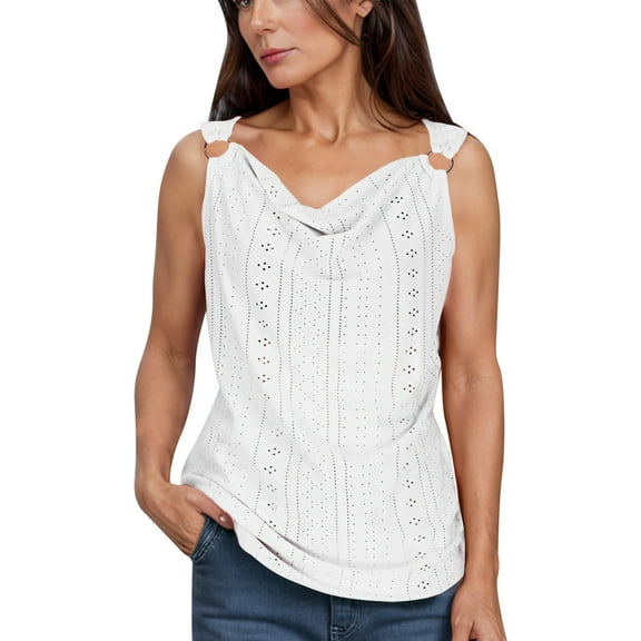 Mittory Womens Summer Spaghetti Strap Tank Top Eyelet Embroidery Vaction Sleeveless V Neck Loose Fit Shirt
