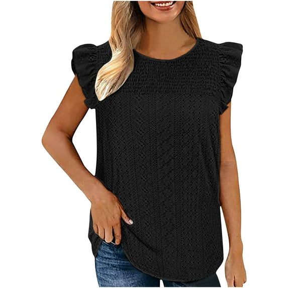Mittory Womens Summer Tops Casual Crewneck Sleeveless Furbelow Shirts Ruffle Tank Tops Running Shirts