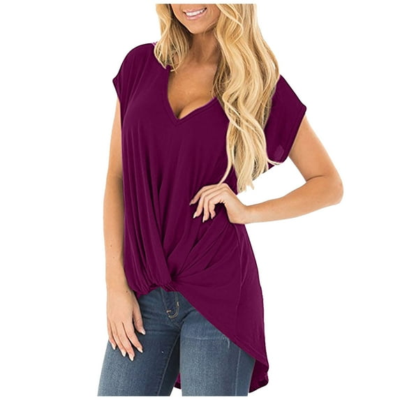 Mittory Womens Summer Tops Casual Twist Front Blouses Short Sleeve Tshirts Fitting Tunic